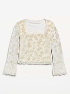 Image 2 of 4, Long-Sleeve Floral Velour Top for Girls