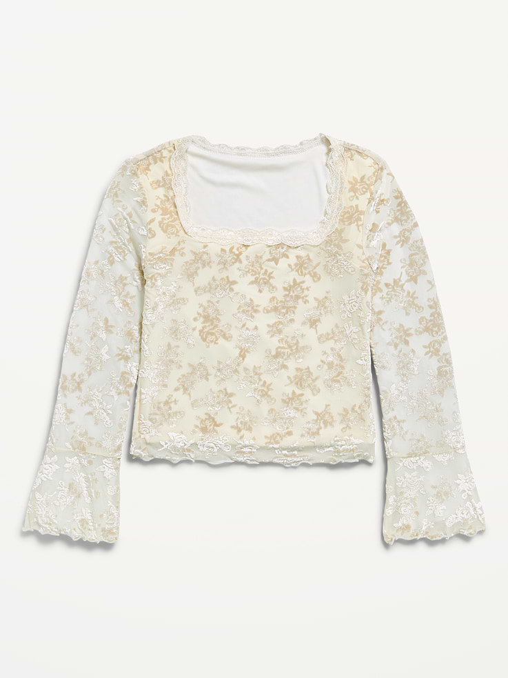 Image 2 of 4, Long-Sleeve Floral Velour Top for Girls