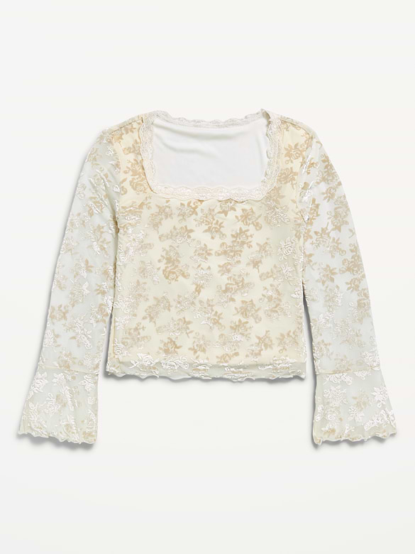 Long-Sleeve Floral Velour Top for Girls