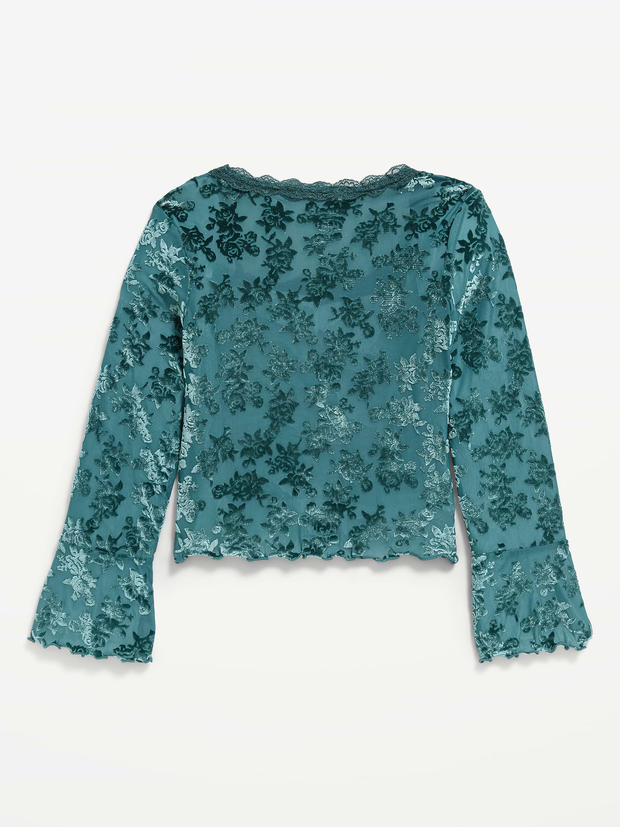 Image 3 of 4, Long-Sleeve Floral Velour Top for Girls