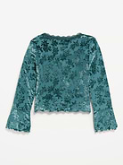 Image 3 of 4, Long-Sleeve Floral Velour Top for Girls