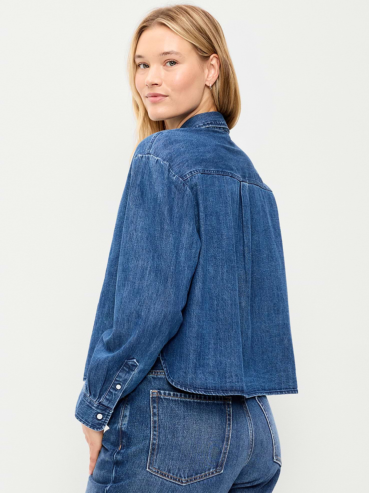 Image 6 of 6, Long-Sleeve Tie-Neck Button-Down Shirt
