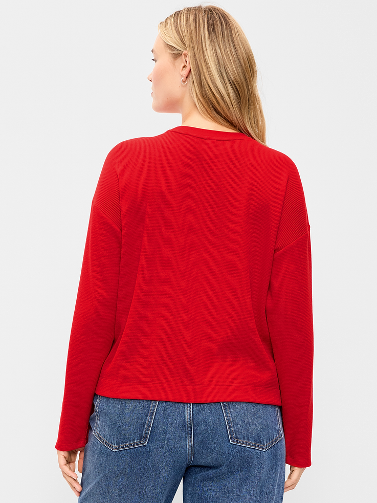 Image 5 of 7, Vintage Long-Sleeve Waffle Knit Crew-Neck T-Shirt