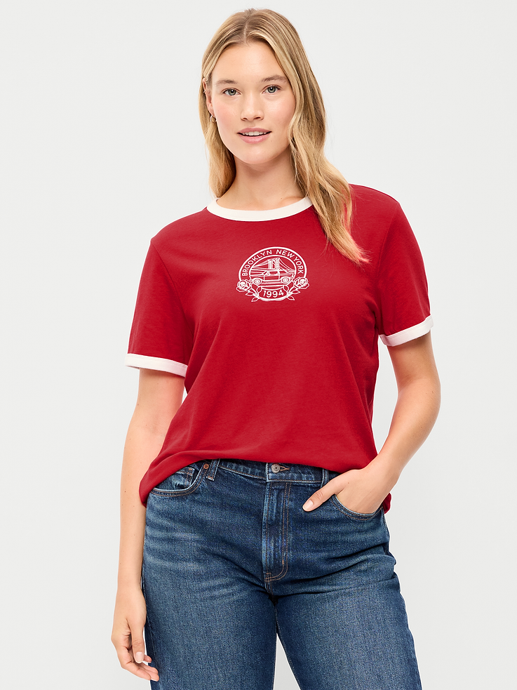 Image 5 of 8, EveryWear Crew-Neck Graphic Ringer T-Shirt