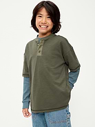 Image 1 of 2, crew neck, short sleeves, three-button henley placket, Product #907364