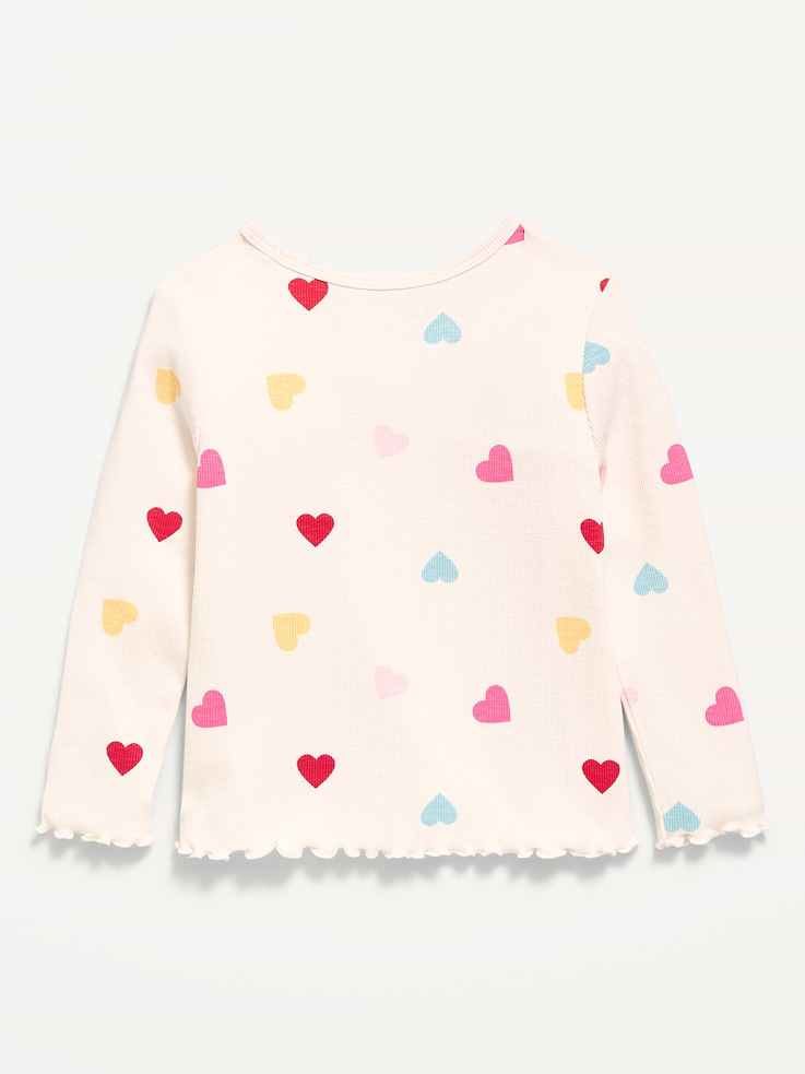 Image 3 of 3, Printed Fitted Long-Sleeve Ribbed T-Shirt for Toddler Girls