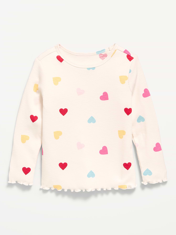 Image 2 of 3, Printed Fitted Long-Sleeve Ribbed T-Shirt for Toddler Girls