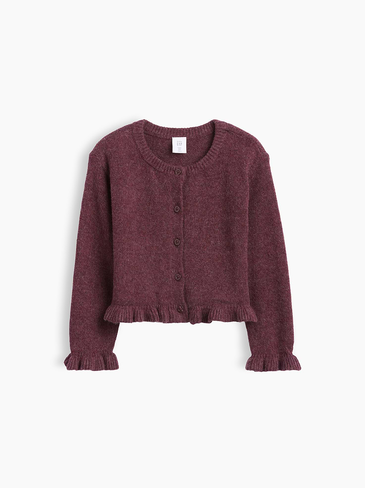 Image 1 of 4, Our bestselling fabric that feels cashmere-soft. Crafted in a midweight plush yarn. Refined with a special brushed technique. It's everyday luxury., Soft knit cotton-blend cardigan sweater., Crewneck., Long sleeves., Button front., Ruffled rib hem., Product #906782
