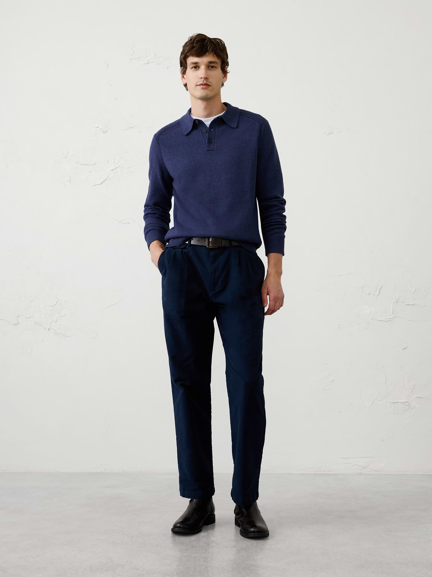 Image 1 of 3, Crafted from our ultra‑soft lofty yarn, this sweater polo combines exceptional comfort with rich texture and dimension for a look that feels elevated and luxurious. Offered in a range of beautiful colors, it’s an easy everyday style that brings effortless polish to both casual and dressed‑up looks., Polo collar. Long sleeves., Button placket., Ribbed collar, arm cuffs and hem., Made exclusively for Banana Republic Factory., Product #1175820