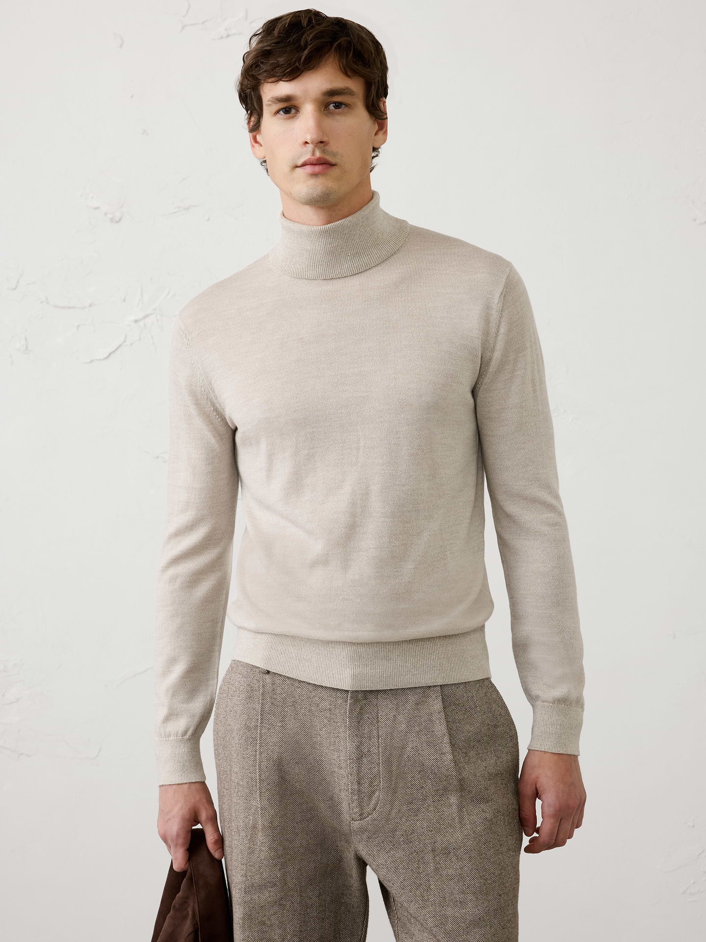Image 1 of 3, Our classic Merino wool sweater is the definition of timeless versatility. Crafted from luxuriously soft Merino wool, it offers lightweight warmth, natural breathability, and a refined finish. Designed to be worn year‑round, it layers effortlessly and delivers polished style for any occasion., Turtleneck collar. Long sleeves., Ribbed neckline, arm cuffs and hem., Made exclusively for Banana Republic Factory., Product #1175819