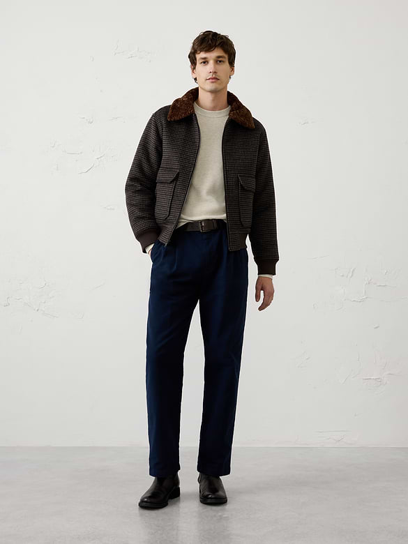 Wool-Blend Patterned Bomber