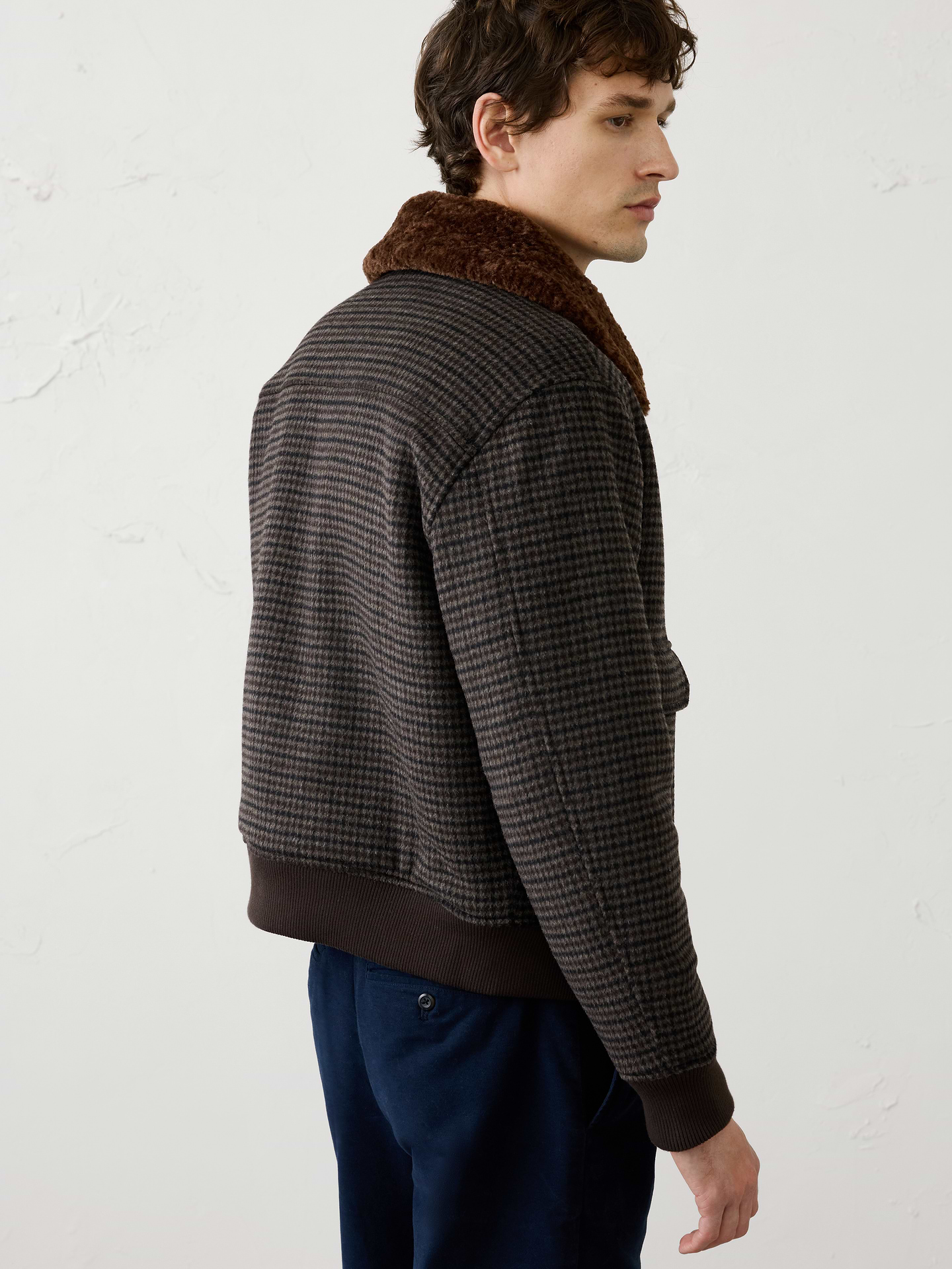 Image 2 of 4, Wool-Blend Patterned Bomber
