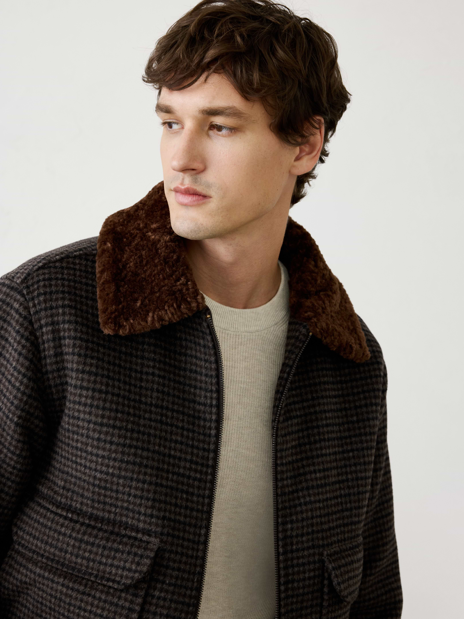 Image 3 of 4, Wool-Blend Patterned Bomber