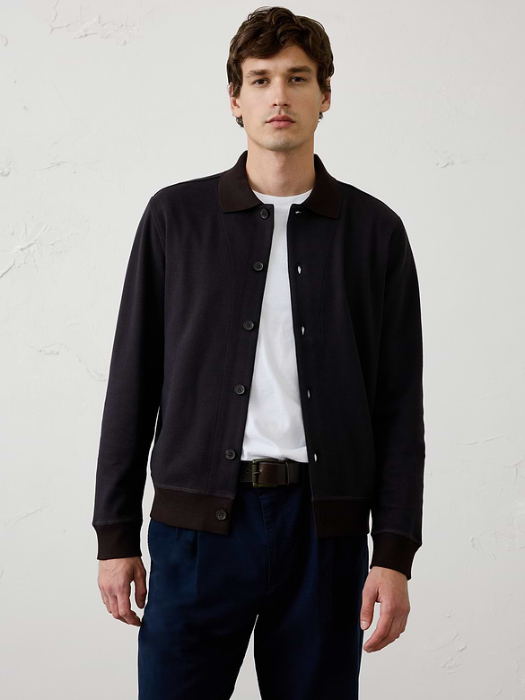 Herringbone Knit Polo Cardigan