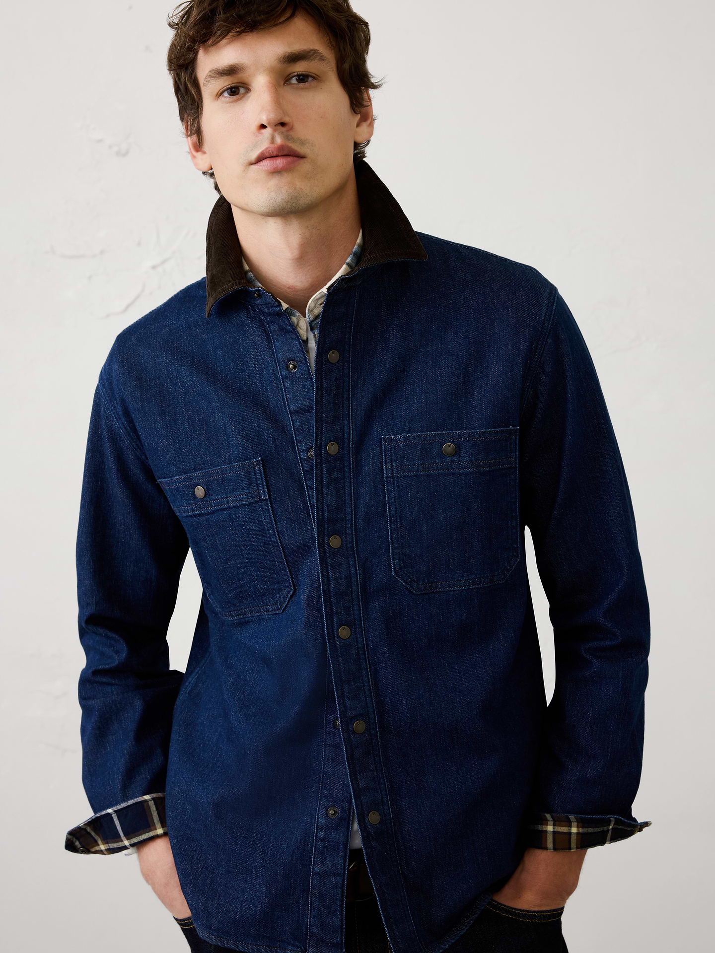 Image 3 of 3, Denim Flannel-Lined Shirt Jacket