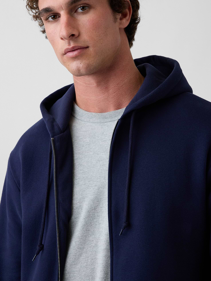 Image 4 of 5, VintageSoft Waffle-Lined Zip Hoodie