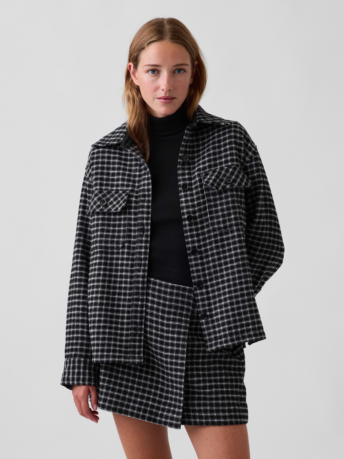 Wool-Blend Plaid Shirt Jacket
