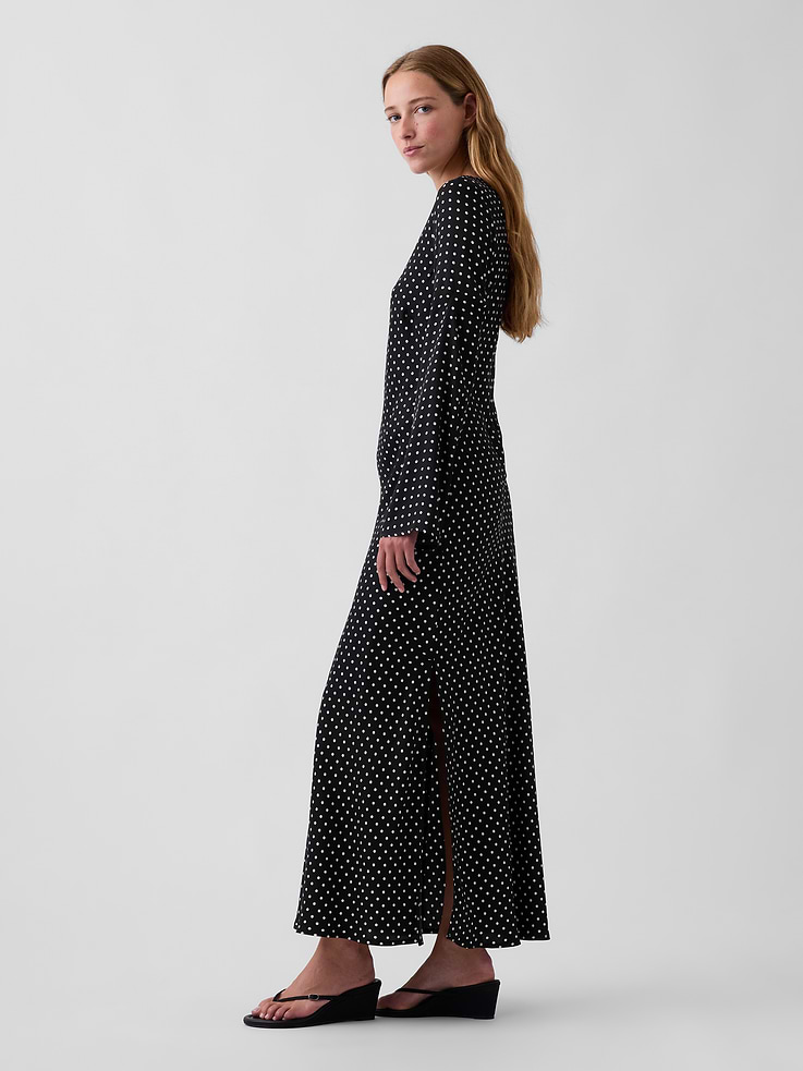 Image 3 of 5, Bell-Sleeve Bias-Cut Maxi Dress
