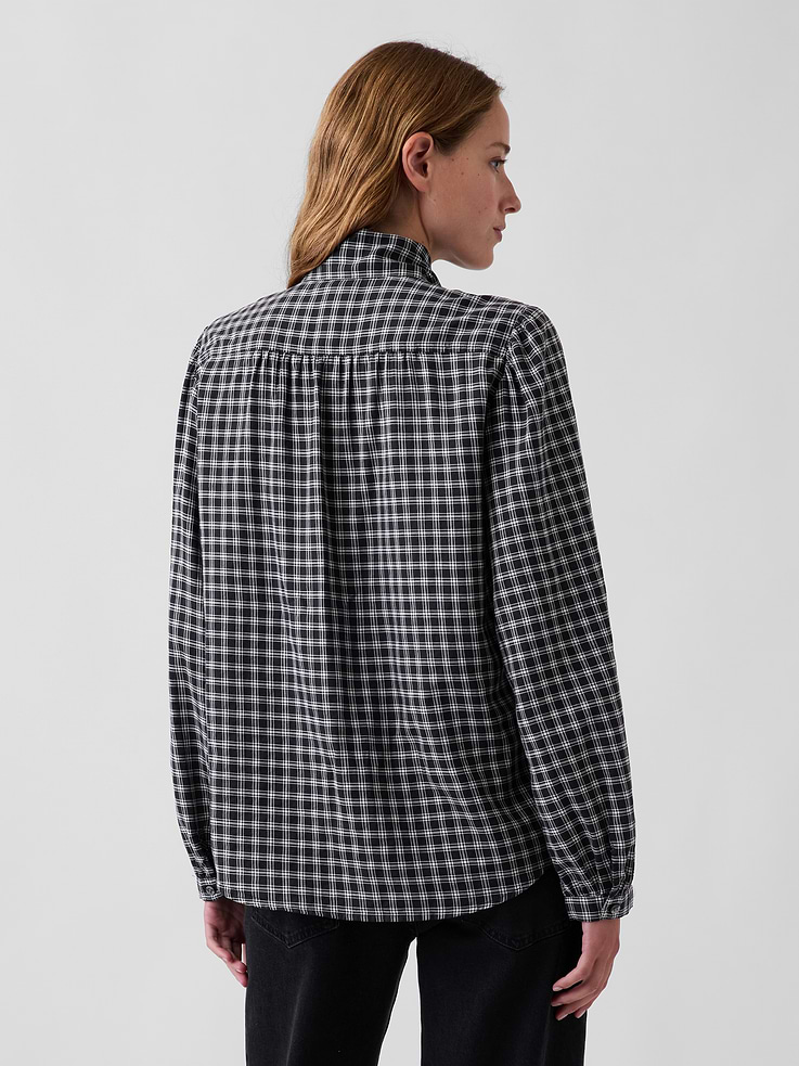 Image 3 of 5, Plaid Tie-Neck Shirt