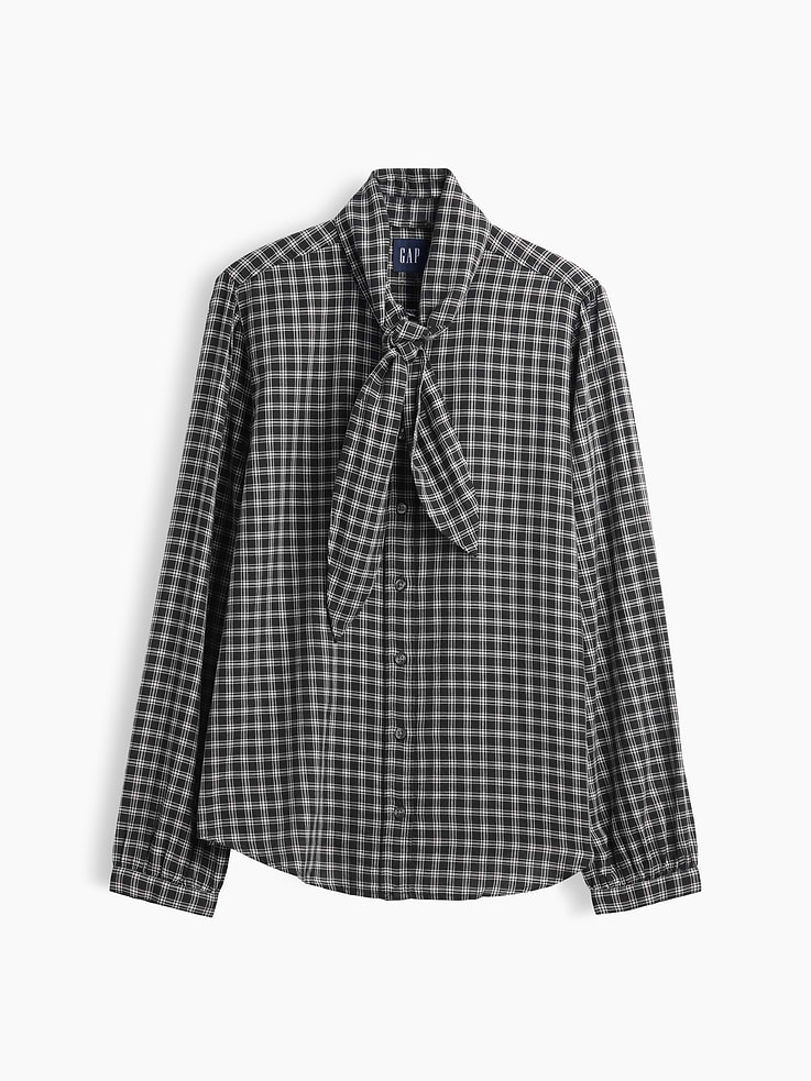 Image 5 of 5, Plaid Tie-Neck Shirt