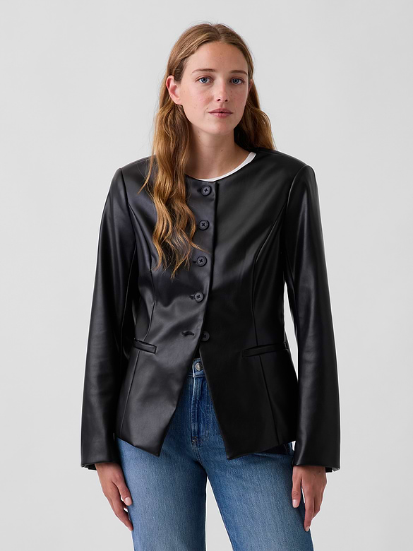 Vegan Leather Blazer Top
