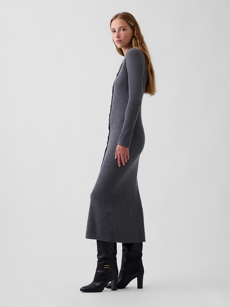 Image 3 of 5, CashSoft Rib Sweater Maxi Shirtdress