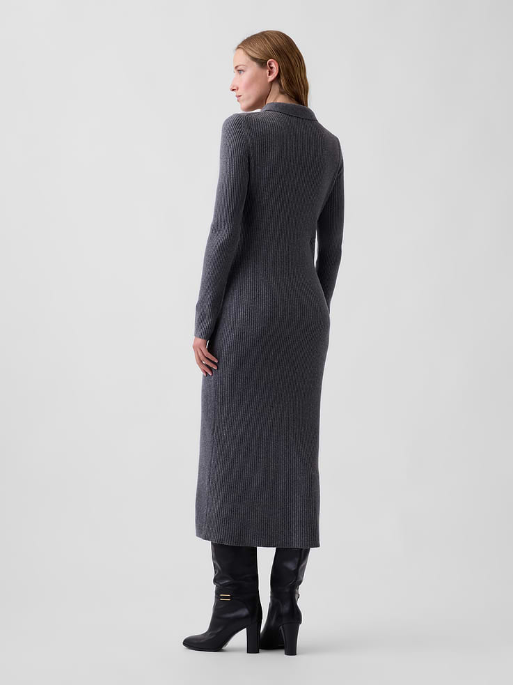 Image 2 of 5, CashSoft Rib Sweater Maxi Shirtdress