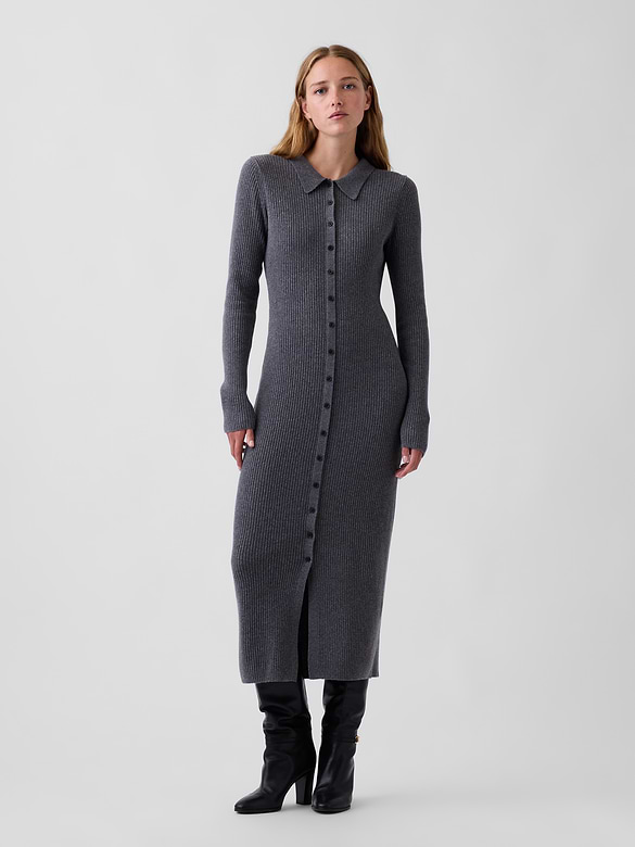 CashSoft Rib Sweater Maxi Shirtdress