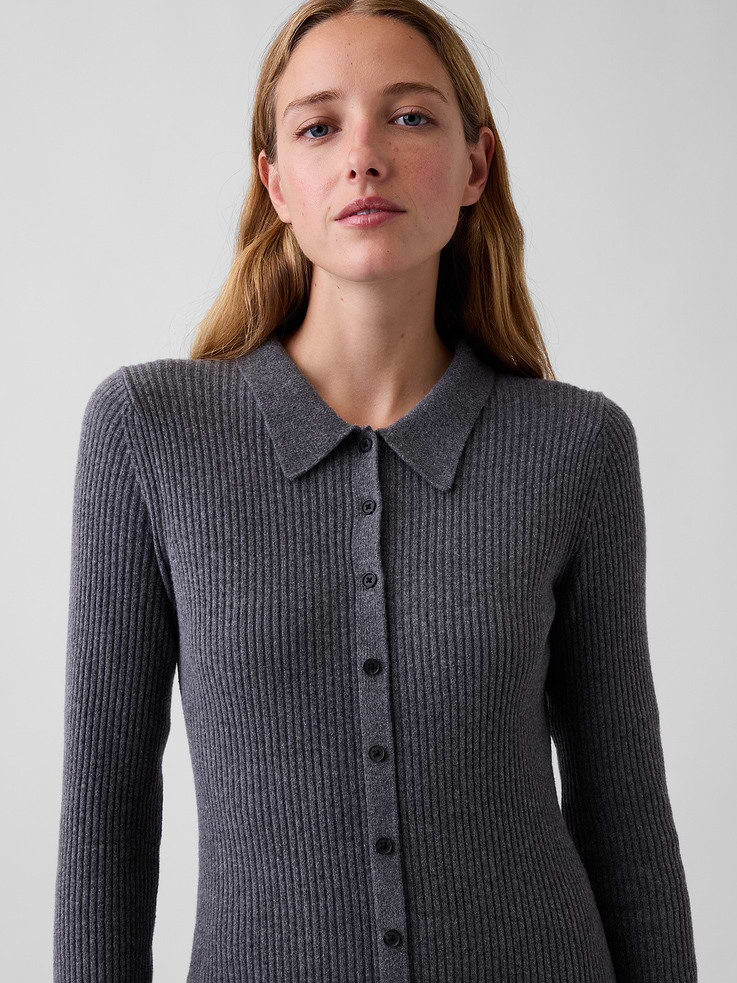 Image 4 of 5, CashSoft Rib Sweater Maxi Shirtdress