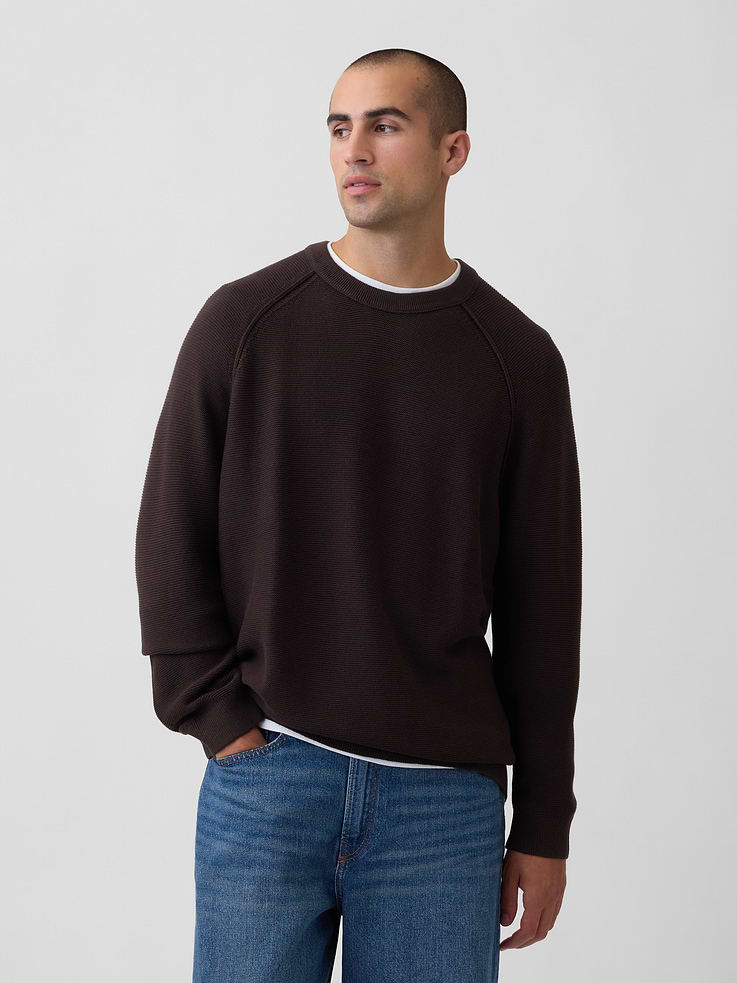 Image 1 of 5, Textured cotton knit., Long raglan sleeves with ribbed cuffs., Ribbed crewneck., Ribbed hem., Product #1178053