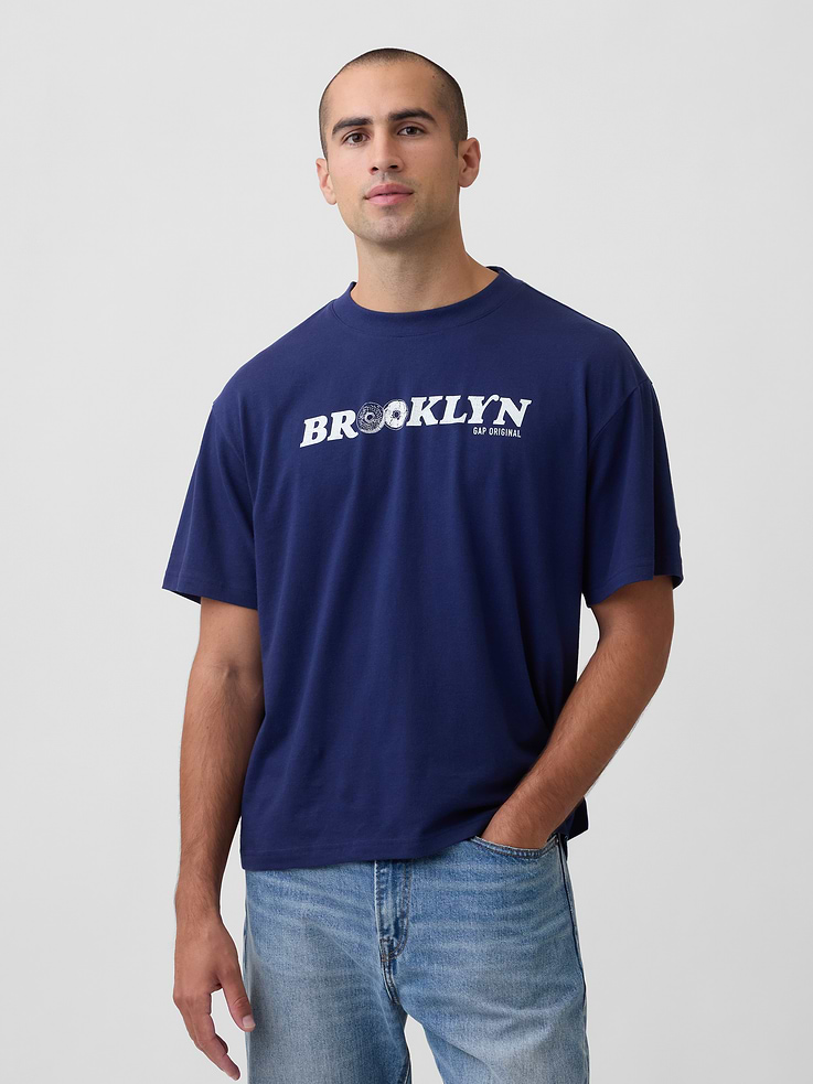 Image 1 of 5, Soft jersey knit., Dropped shoulder, short sleeves., Crewneck., Graphic at front., Product #1186792