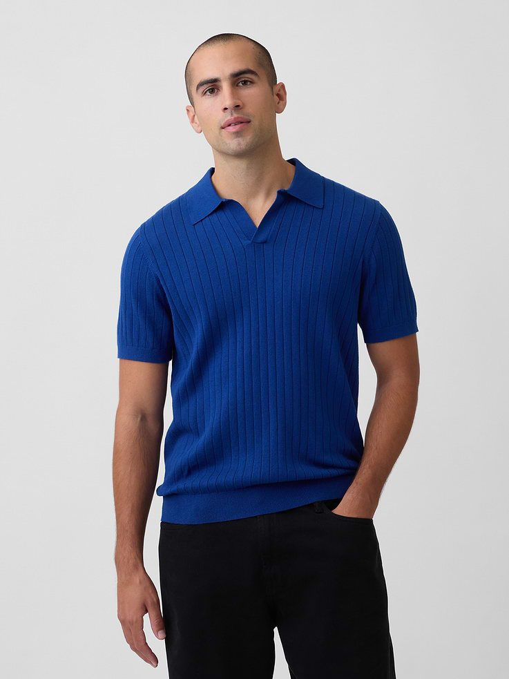 Image 1 of 5, Ribbed cotton knit., Short sleeves., Jonny collar., Banded hem., This product was made in a factory that invests in gender equity and women’s empowerment through RISE. Learn more at, Product #1178474