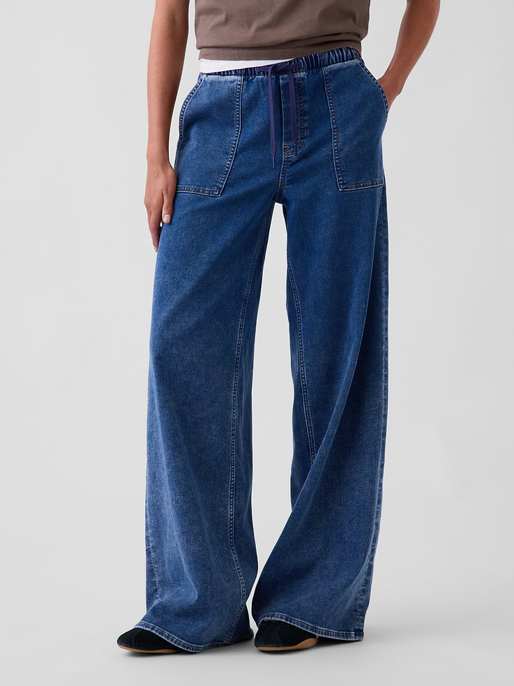 Image 2 of 6, Mid Rise Knit Easy Baggy Jeans