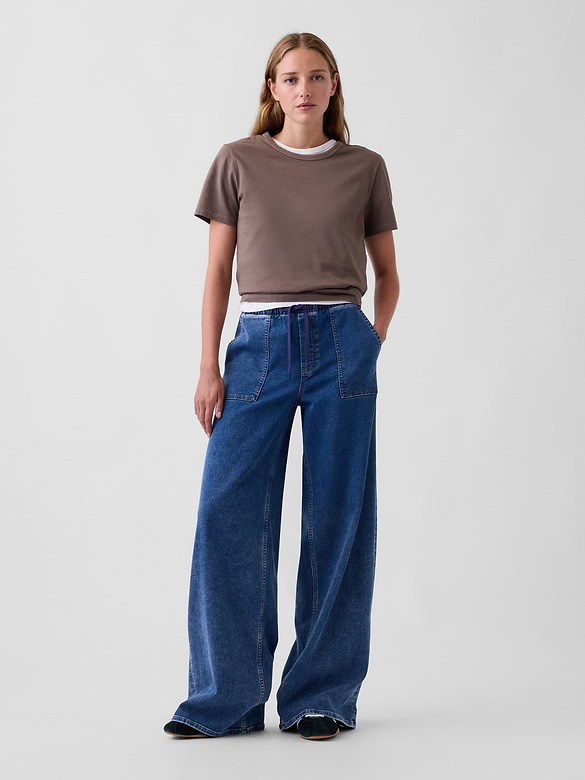 Mid Rise Knit Easy Baggy Jeans