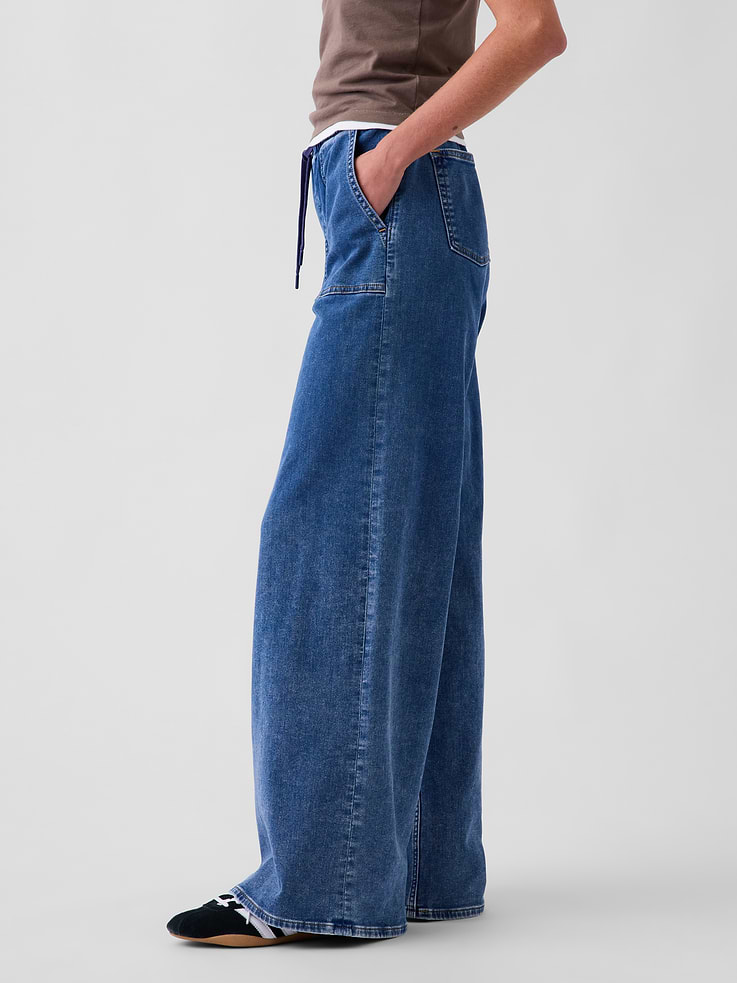 Image 3 of 6, Mid Rise Knit Easy Baggy Jeans