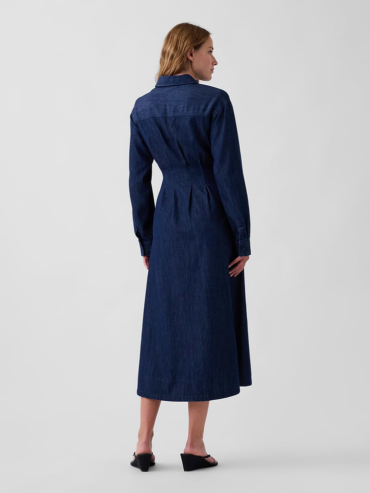 Image 2 of 5, Denim Tie-Waist Maxi Shirtdress