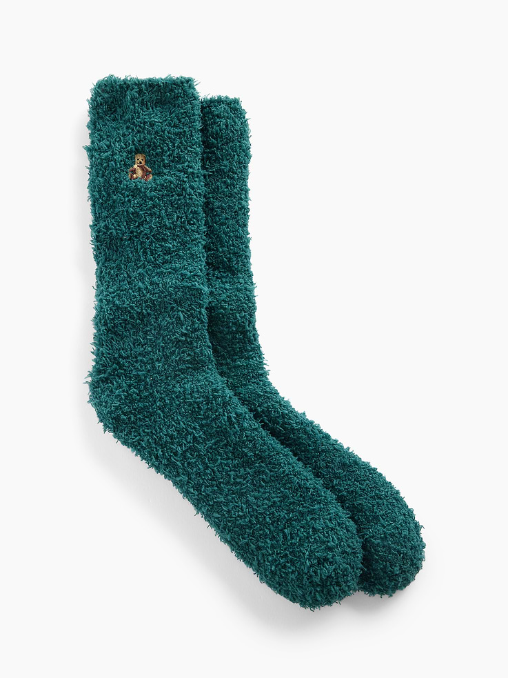 Image 1 of 2, Soft, stretch cozy knit crew socks., Embroidered Brannan Bear at sides., Reinforced toe and heel., This product was made in a factory that invests in gender equity and women’s empowerment through RISE. Learn more at gapinc.com/equity ., Product #1185710