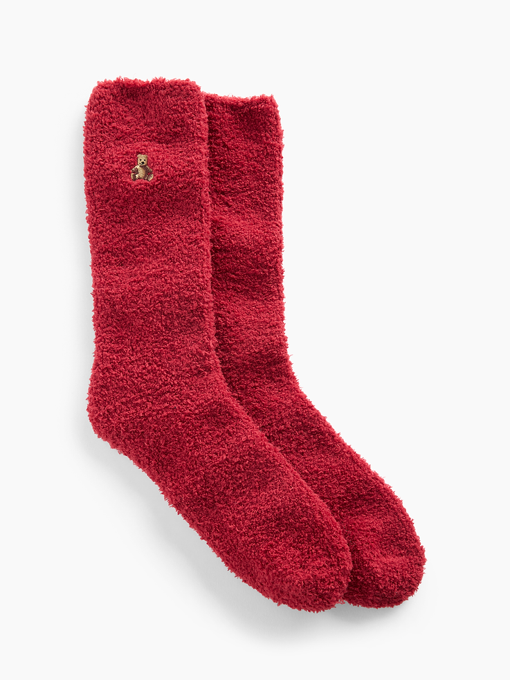 Image 1 of 2, Soft, stretch cozy knit crew socks., Embroidered Brannan Bear at sides., Reinforced toe and heel., This product was made in a factory that invests in gender equity and women’s empowerment through RISE. Learn more at gapinc.com/equity ., Product #1185710