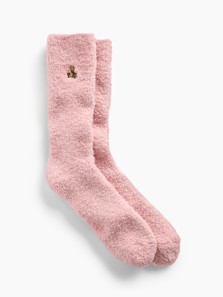 Image 1 of 2, Soft, stretch cozy knit crew socks., Embroidered Brannan Bear at sides., Reinforced toe and heel., This product was made in a factory that invests in gender equity and women’s empowerment through RISE. Learn more at gapinc.com/equity ., Product #1185710