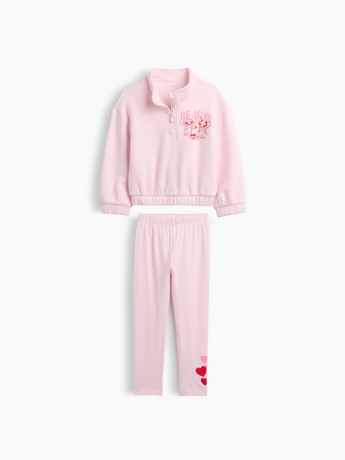 Image 1 of 3, These characters make every day more special., Comfy fleece sweatshirt, stretch jersey bottoms., Dropped shoulder, long sleeves with elasticized cuffs., Spread collar, quarter-zip front., Graphic at chest., Elasticized hem., Elasticized waist., Select styles have graphic at leg., Product #1184586