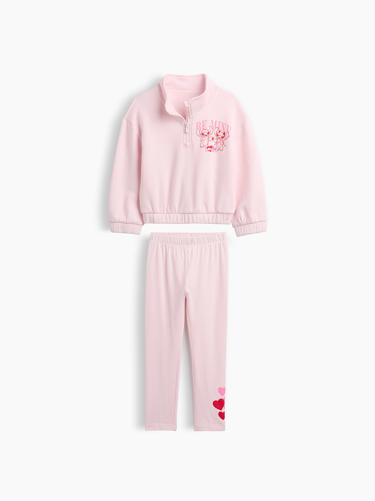Image 1 of 3, These characters make every day more special., Comfy fleece sweatshirt, stretch jersey bottoms., Dropped shoulder, long sleeves with elasticized cuffs., Spread collar, quarter-zip front., Graphic at chest., Elasticized hem., Elasticized waist., Select styles have graphic at leg., Product #1184586