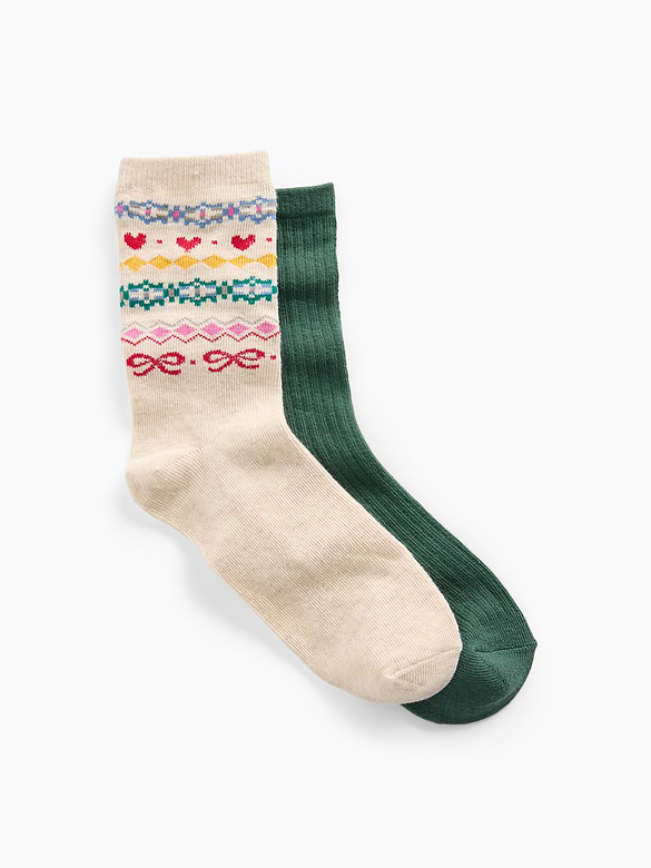 Kids Fair Isle & Rib Crew Socks (2-Pack)