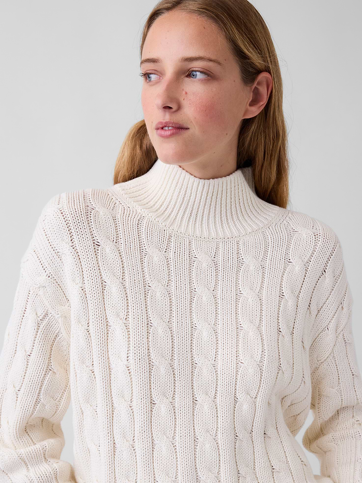 Image 4 of 5, 100% Cotton Oversized Mockneck Sweater