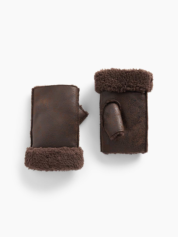 Sherpa-Lined Vegan Suede Fingerless Gloves