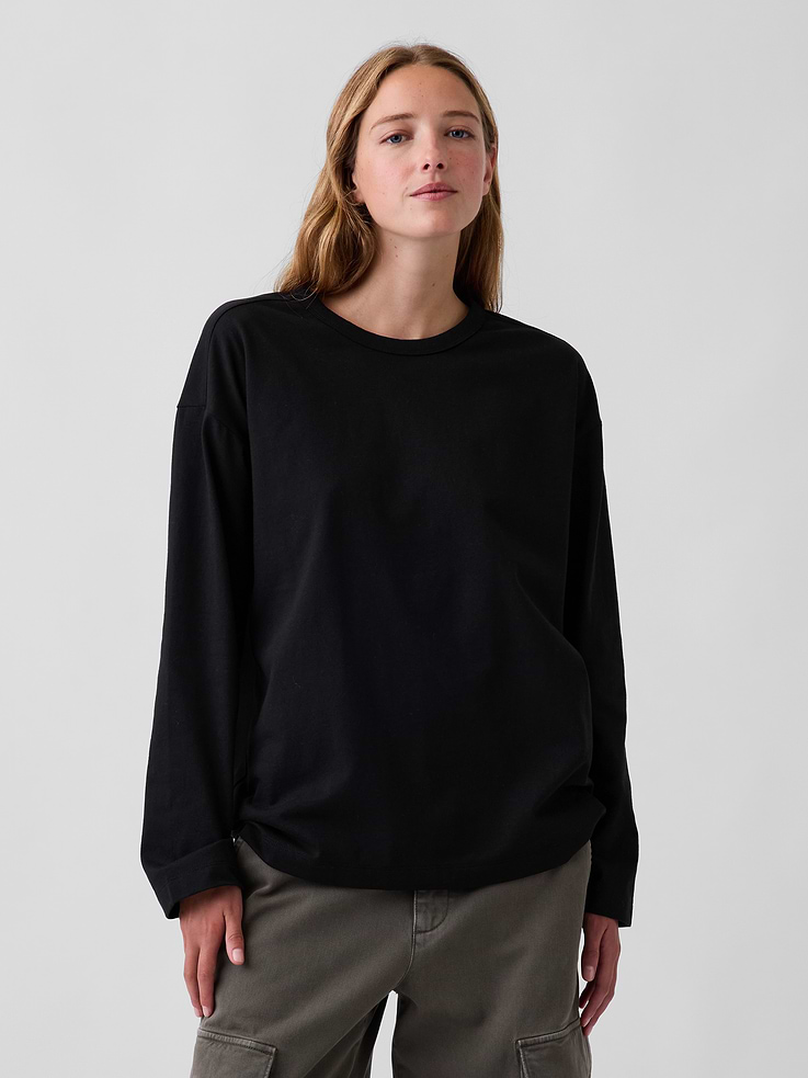Image 1 of 5, Soft, heavyweight cotton jersey T-shirt. In an oversized, boxy fit and longer length., Crewneck., Long sleeves with drop shoulders., Product #1194849