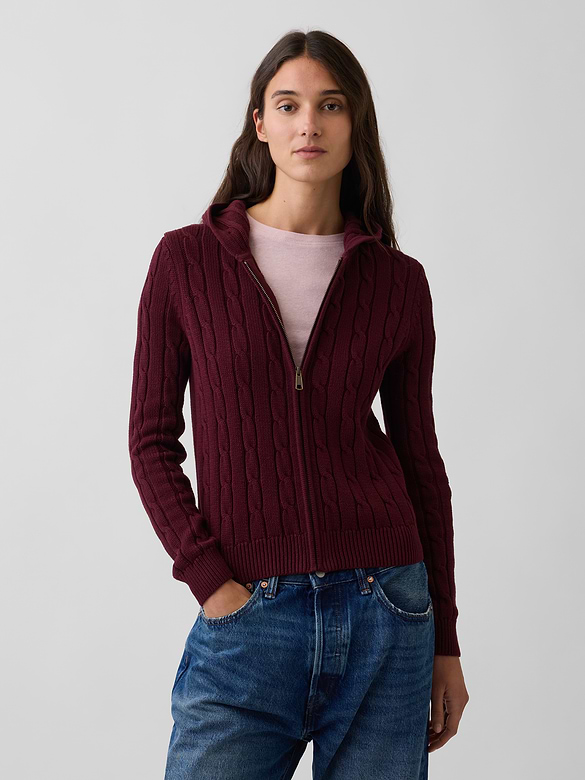 100% Cotton Cable-Knit Zip Cardigan