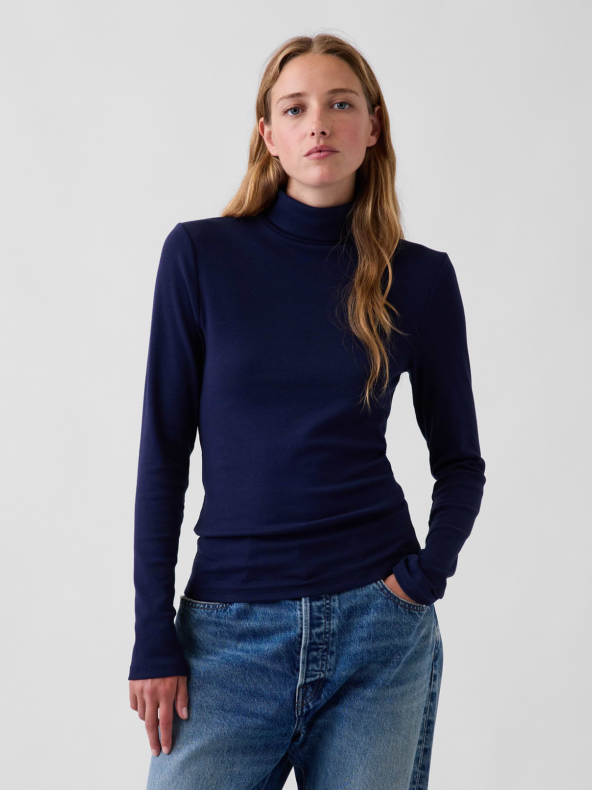 Image 1 of 5, Soft, stretch modal-blend T-shirt., Turtleneck., Long sleeves., Product #915375