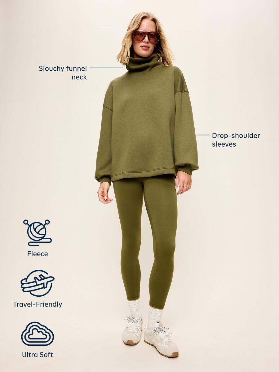 Image 4 of 4, Oversized Bounce Fleece Funnel-Neck Tunic