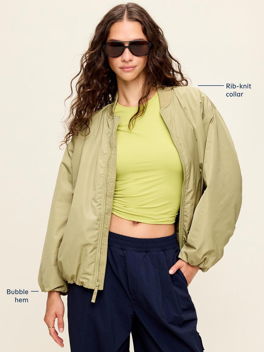 Image 5 of 5, Water-Resistant Oversized Bubble-Hem Zip Bomber Jacket
