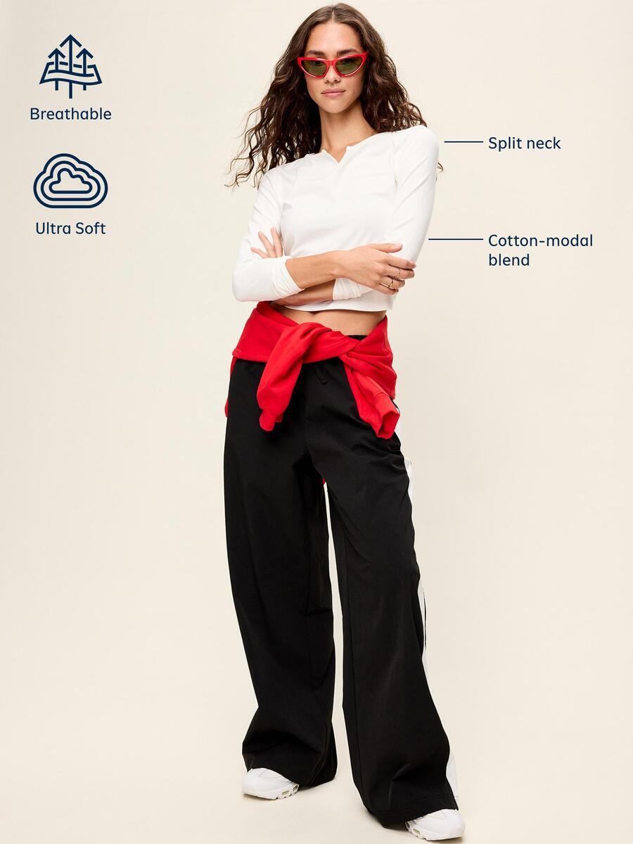 Image 3 of 3, Long-Sleeve Split-Neck Top